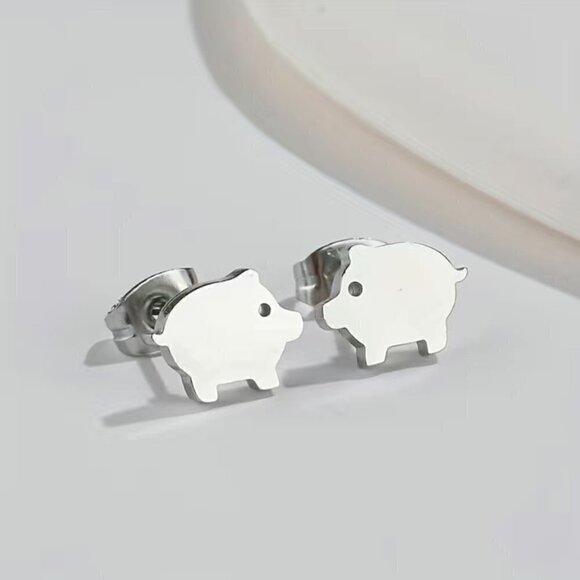 Little Pigs Stainless Steel Stud Earrings #821 (Color: Rose Gold) - Picture 5 of 9